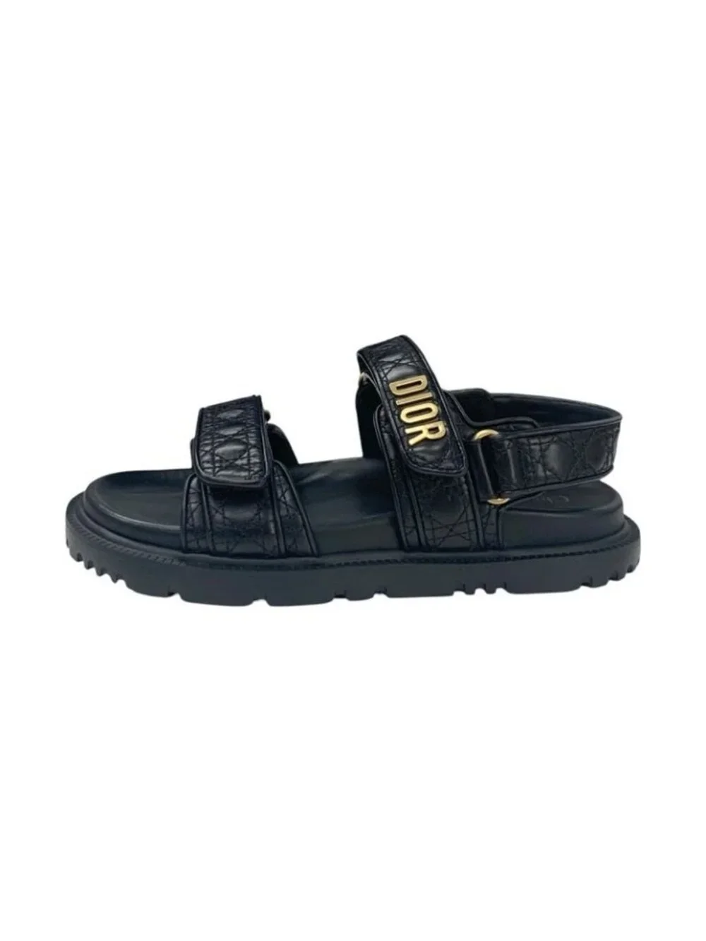 Christian Dioract Sandals Shoes Calfskin Black Gold Logo Cannage Quilted Sports - Picture 3 of 10